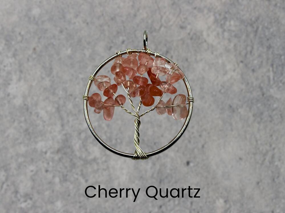 Cherry Quartz Tree of Life Silver Necklace Pendant Fairycore Boho